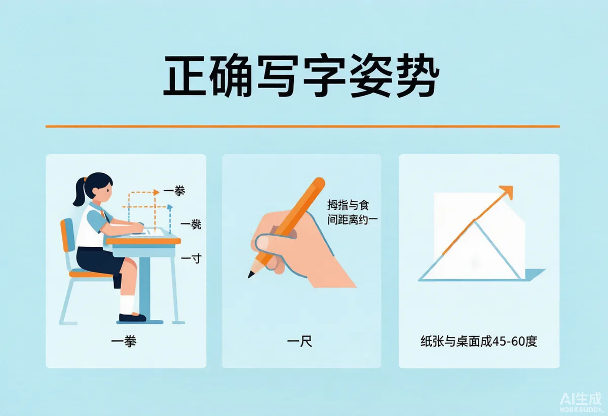 小学生写字姿势不对怎么纠正?勾腕、抱笔、歪头常见问题与家庭练习方法 - 配图